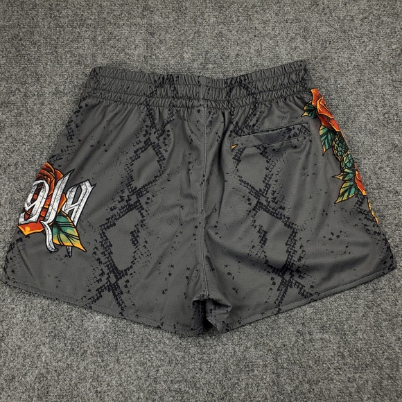 YoungLA Mesh Gym Shorts Mens Medium Skull Rose Snake Spellout Graphic Athletic - Picture 2 of 9